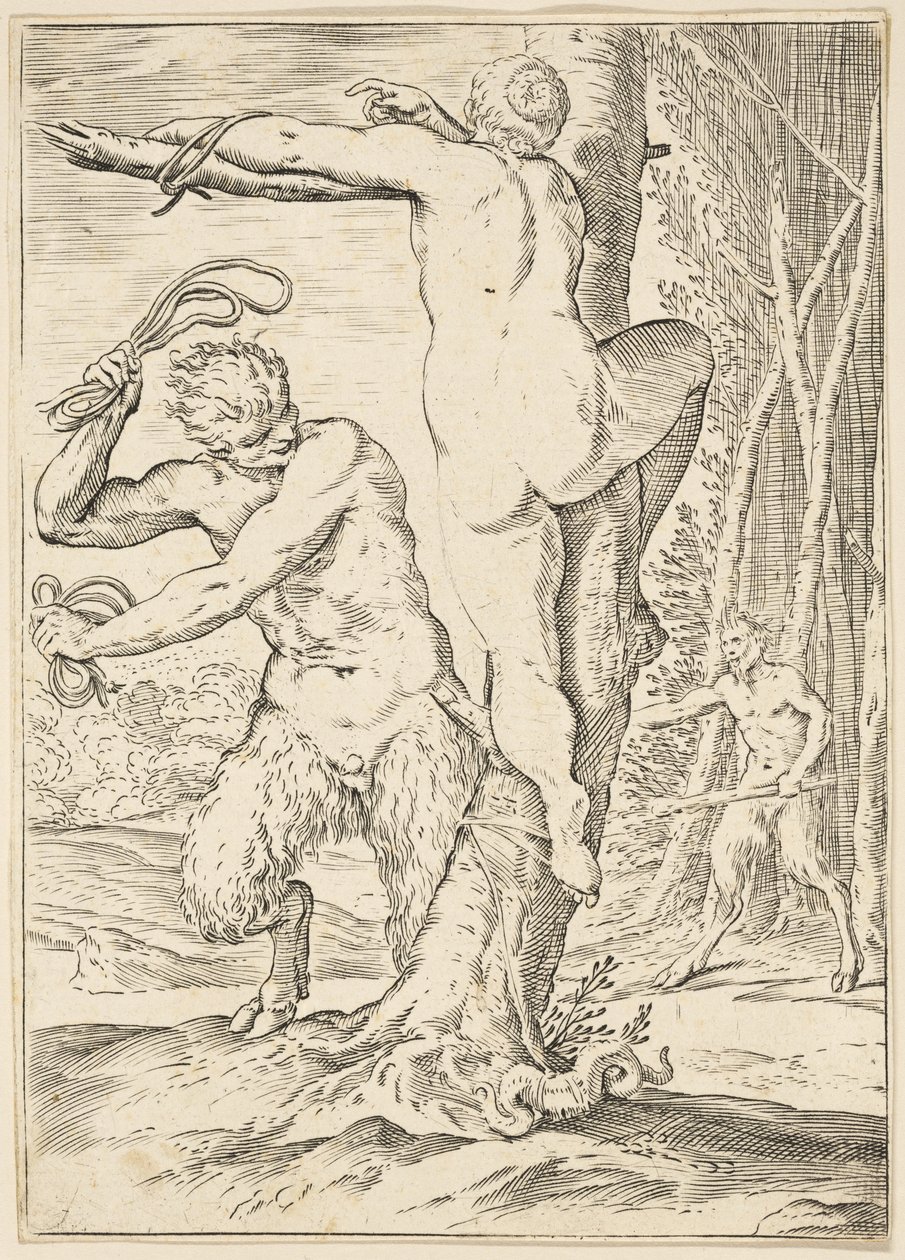 Satyre fouettant une nymphe, vers 1590-95 - Agostino Carracci