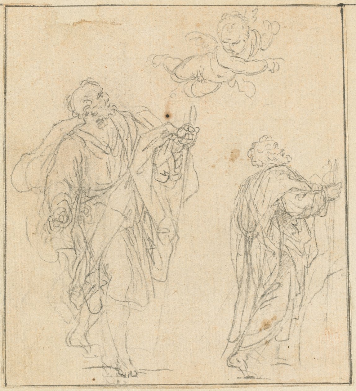 Un apôtre guidé par un ange (craie noire sur papier vergé) - Agostino Masucci