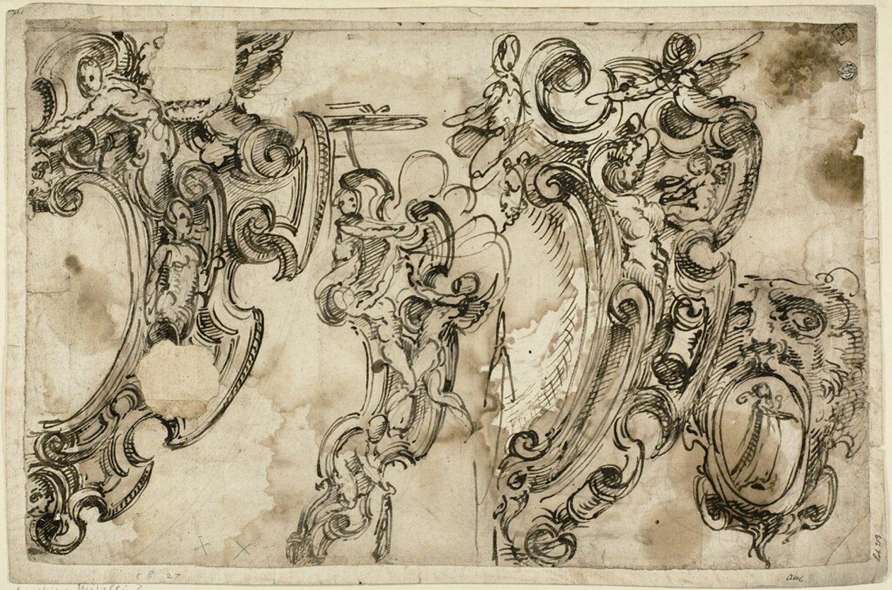 Esquisses de motifs décoratifs (recto) ; Esquisse de motif décoratif (verso) - Agostino Mitelli