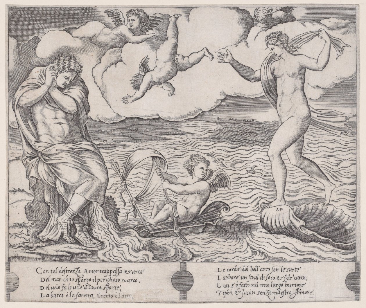 Éros dans la mer, ca. 1514-36 - Agostino Veneziano