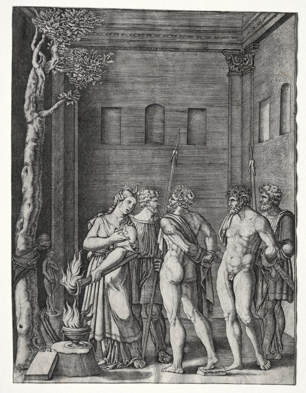 Oreste et Pylade amenés à Iphigénie pour le sacrifice - Agostino Veneziano