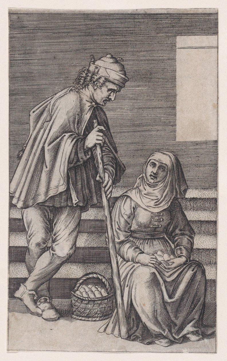 Paysanne et une femme avec des œufs, vers 1514-36 - Agostino Veneziano
