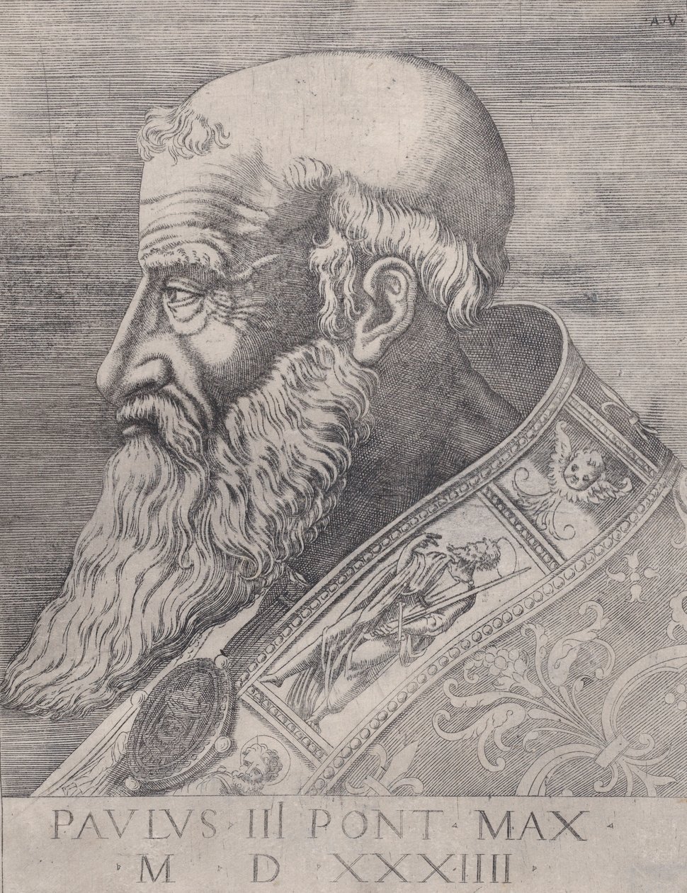 Pape Paul III, tête nue, daté de 1534 - Agostino Veneziano