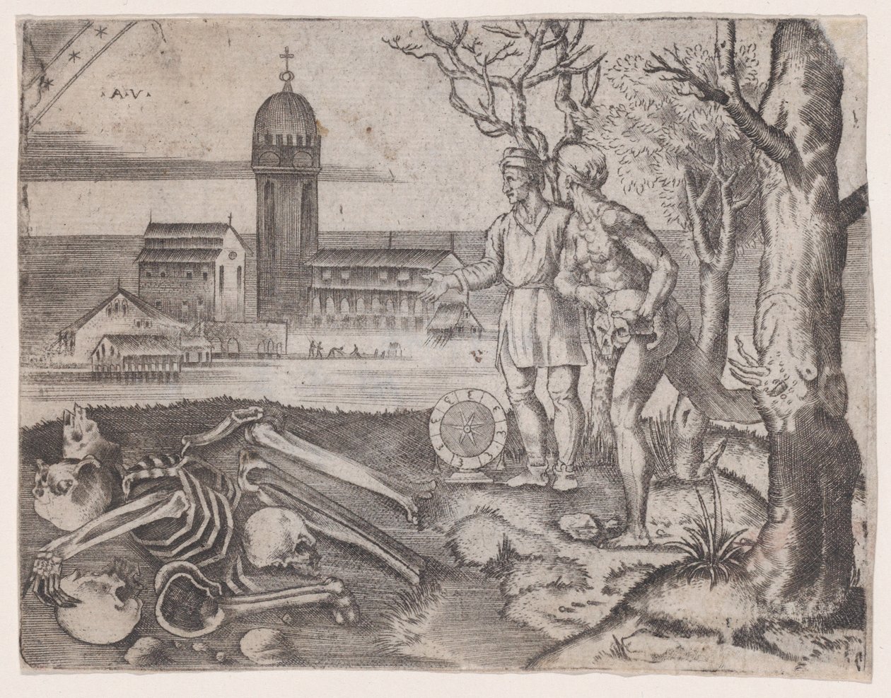 Deux hommes au cimetière, vers 1514-36 - Agostino Veneziano