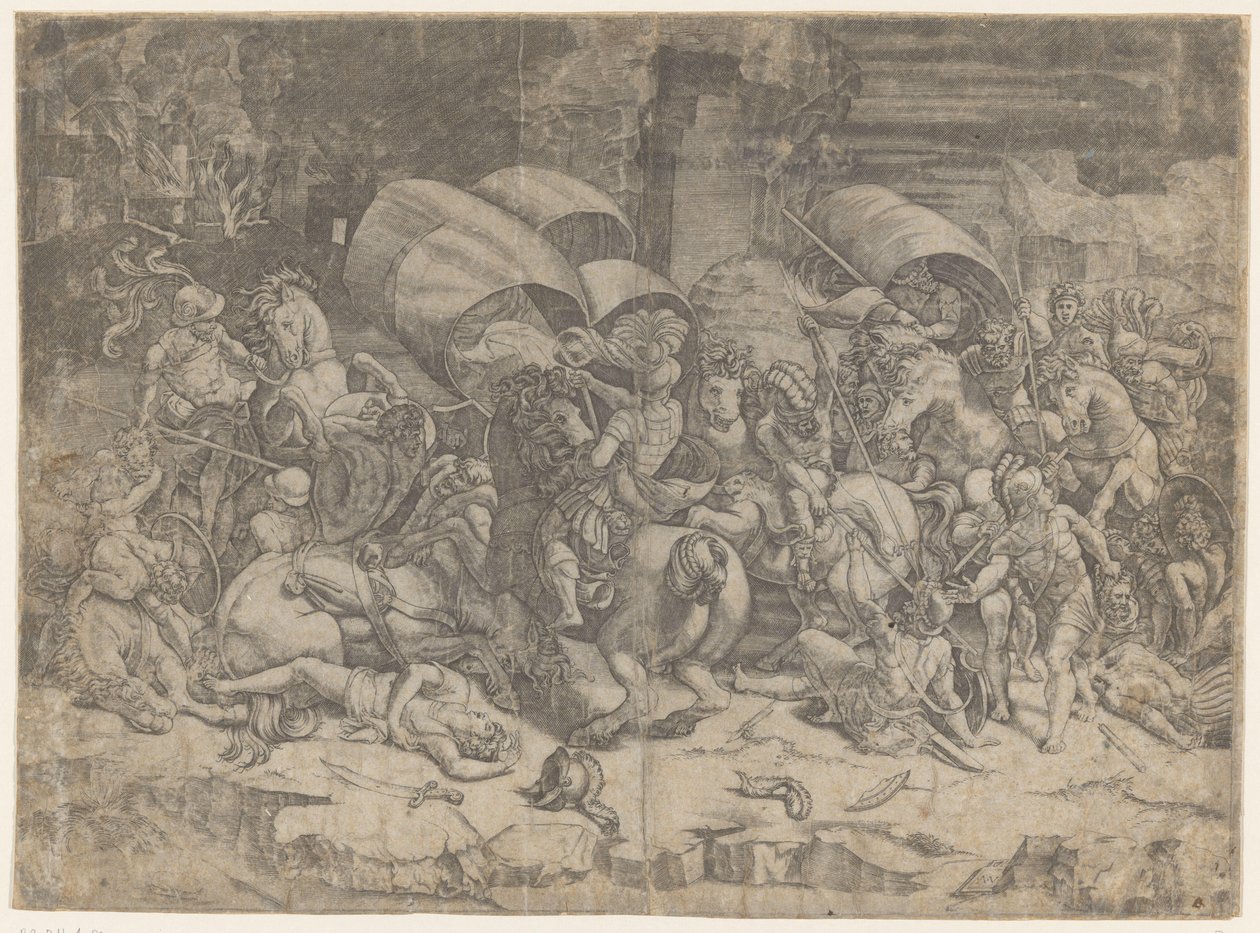 Bataille entre Romains et Carthaginois, vers 218-201 av. J.-C. - Agostino Veneziano
