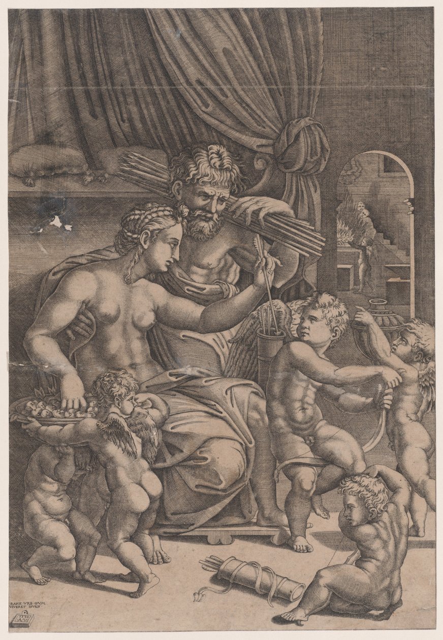 Vénus et Vulcain entourés de Cupidons - Agostino Veneziano