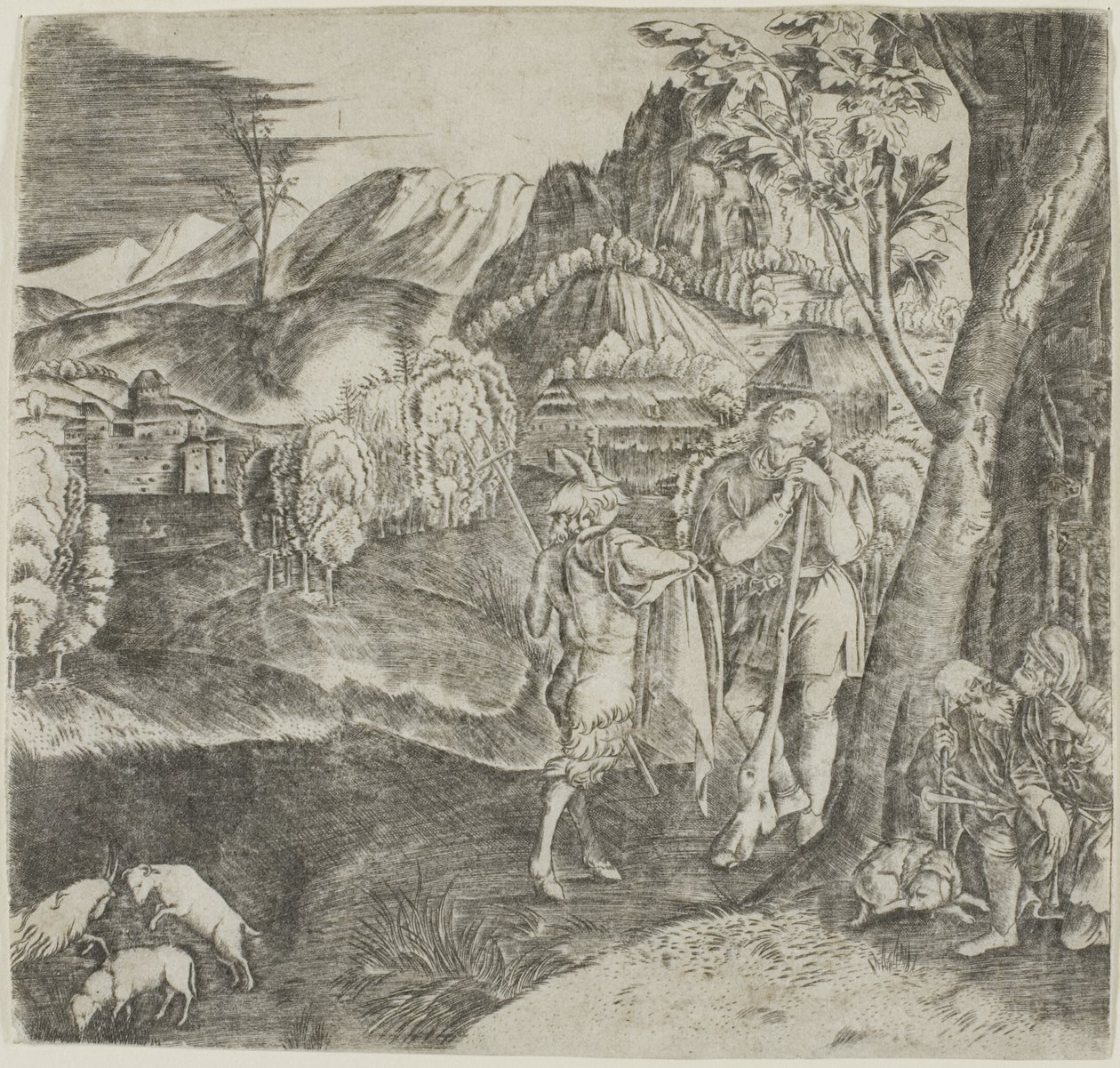 Bergers et satyre dans un paysage - Agostino dei Musi
