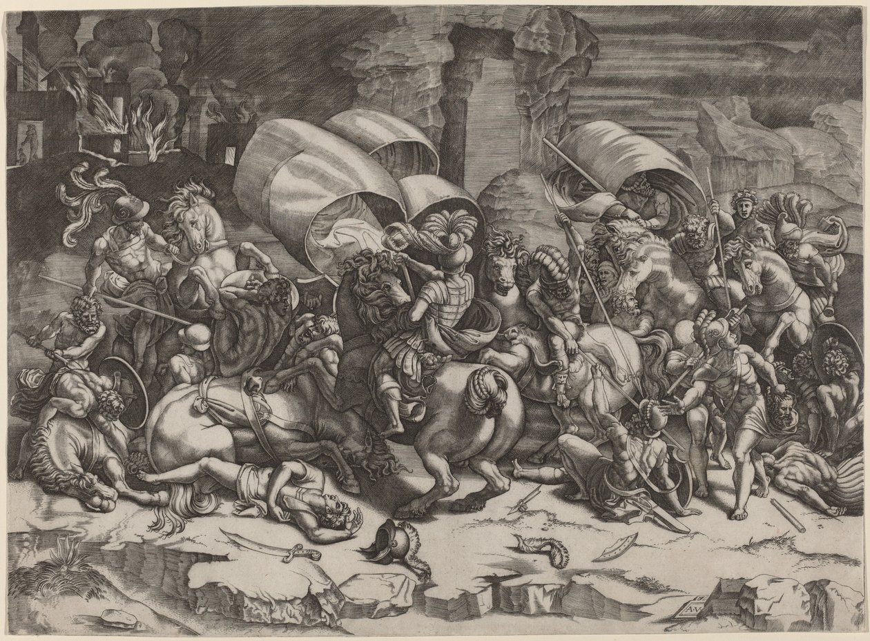 La bataille avec le coutelas - Agostino dei Musi, after Giulio Romano
