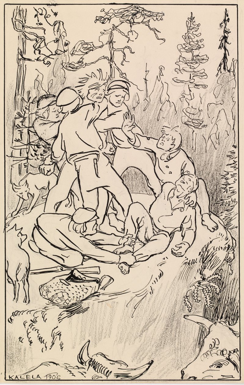 Combat sur le rocher de Hiidenkivi - Akseli Gallen-Kallela