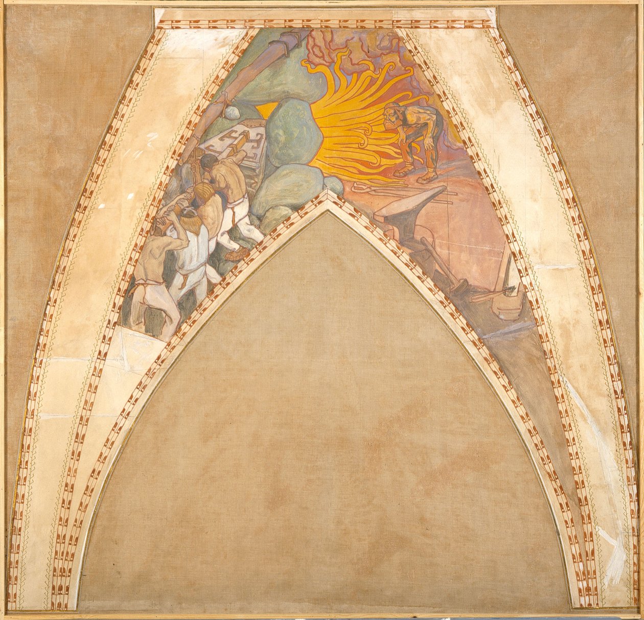 Das Schmieden des Sampo, Skizze für die Kuppelfresken des finnischen Pavillons auf der Weltausstellung 1900 in Paris - Akseli Gallen-Kallela