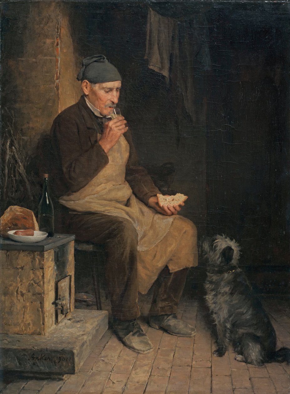 Vieil homme prenant une collation - Albert Anker