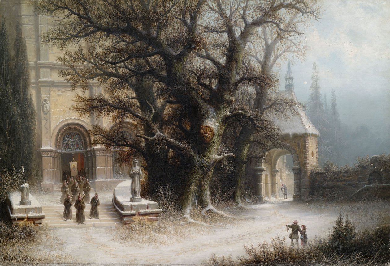 Procession dans un monastère enneigé - Albert Bredow