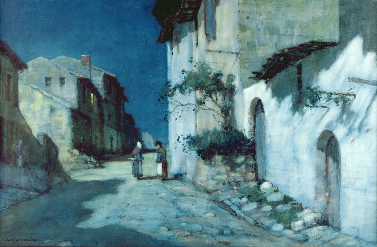 Conversation dans un village espagnol au clair de lune - Albert Moulton Foweraker