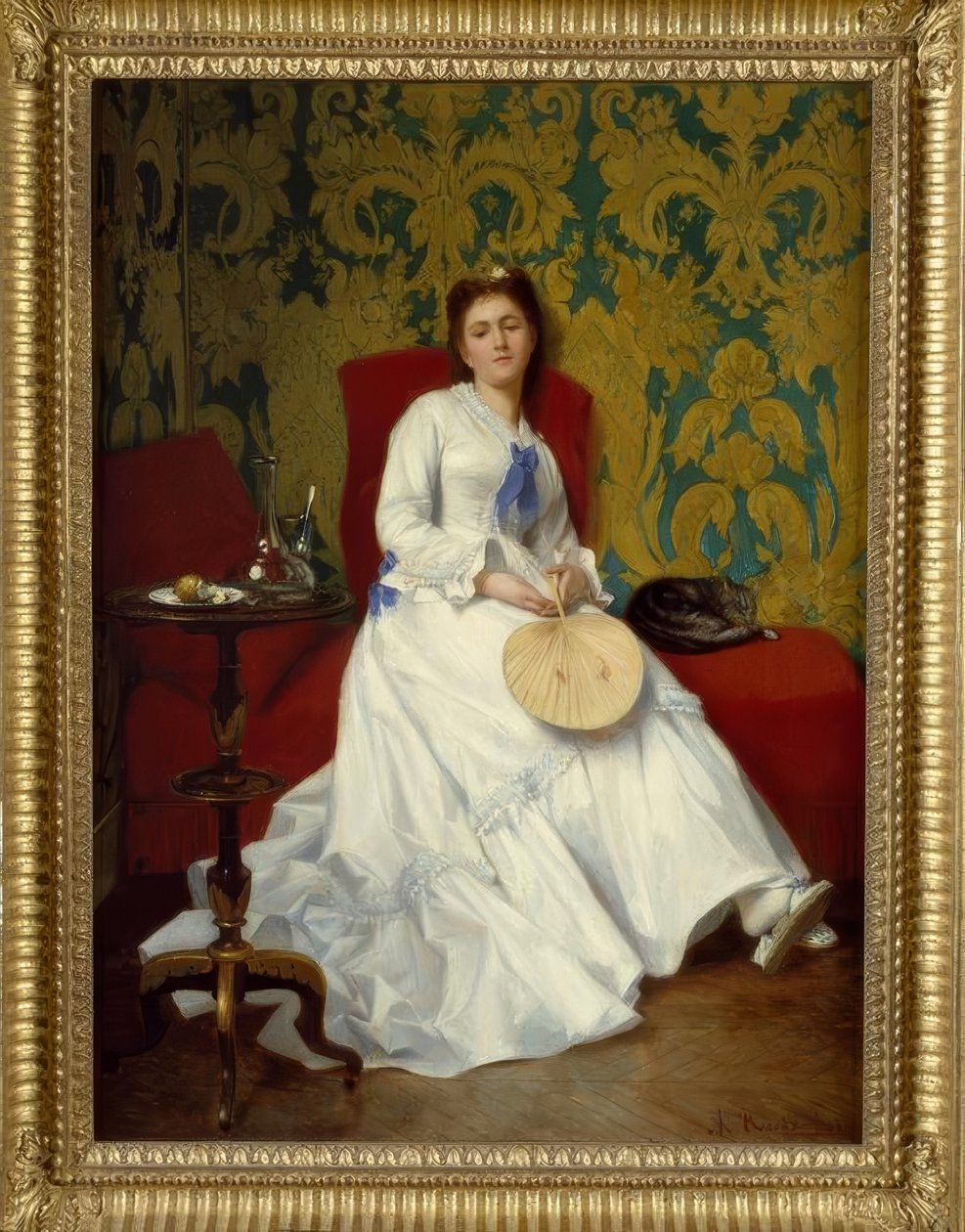 Albert Roosenboom, Dame en blanc avec éventail - Albert Roosenboom