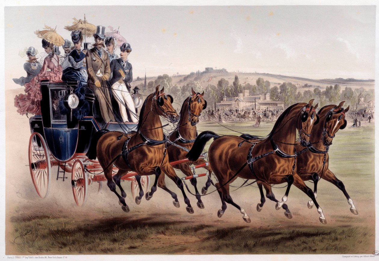 Diligence, le retour des courses. Gravure par Albert Adam (1833-?) 19ème siècle - Albert Adam