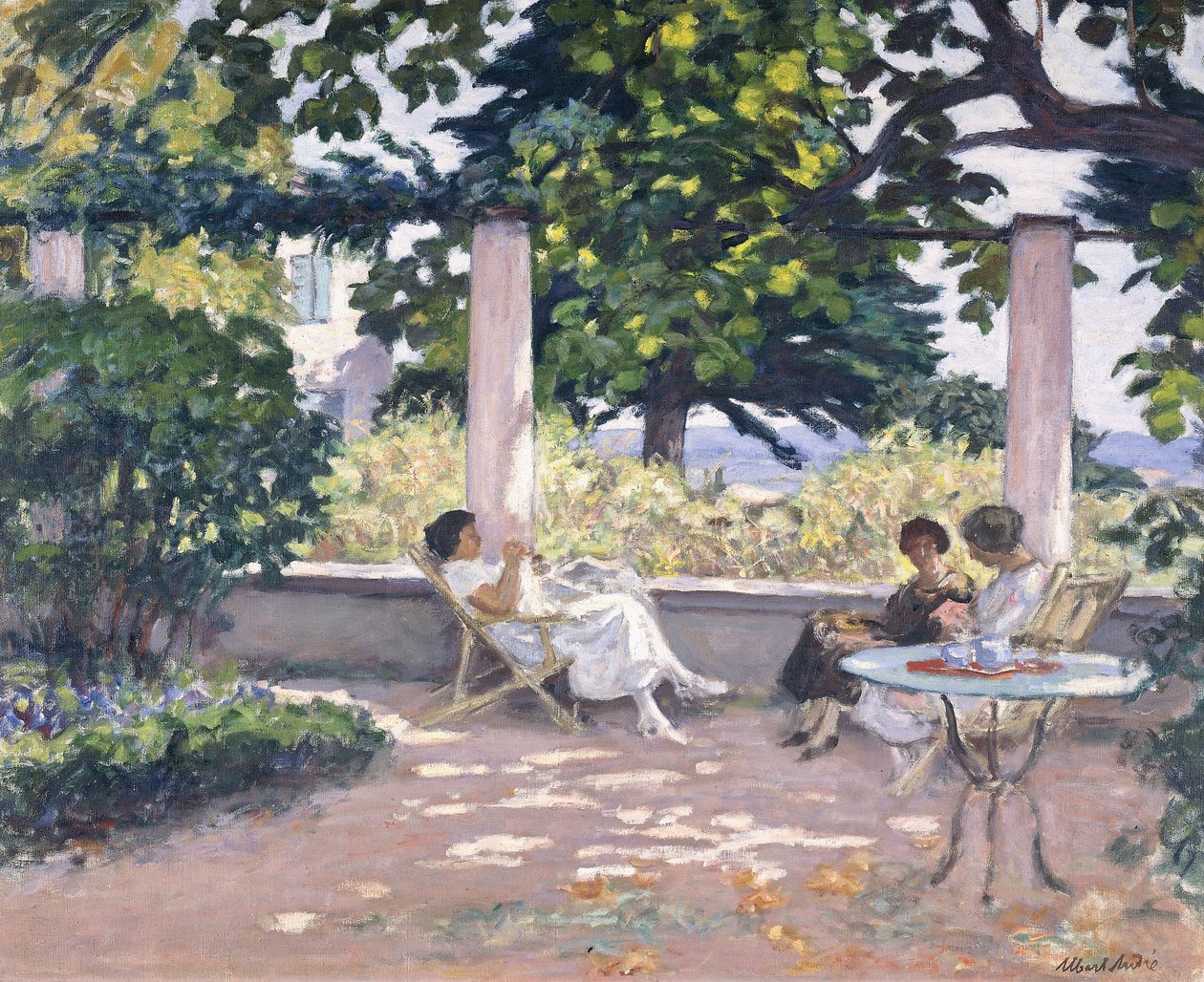 Trois filles sur la terrasse de Landau - Albert Andre
