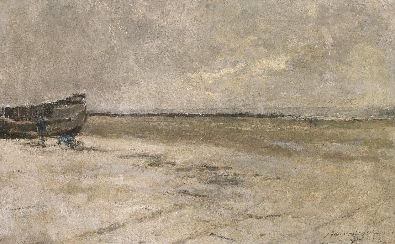 Plage, temps gris, scène de plage à De Panne - Albert Baertsoen