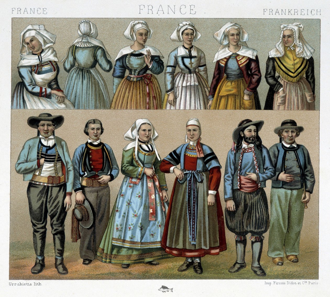 Costumes bretons du 19e siècle - dans « Le costume ancien et historique » par Racinet - Albert Charles August Racinet