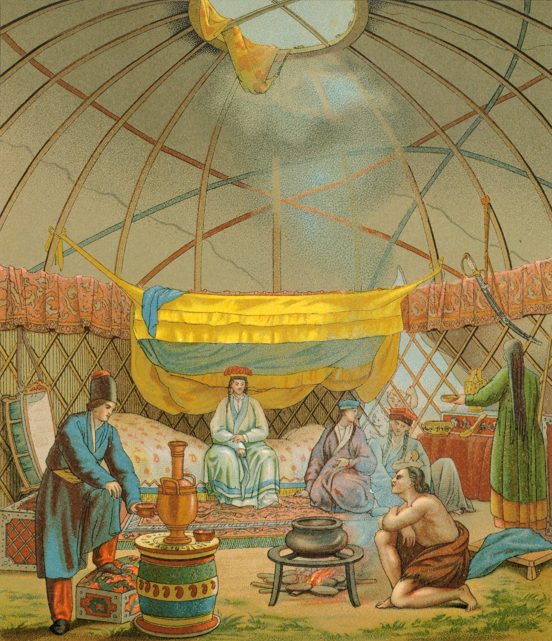 Un Kalmouk, une tente kalmouk - Albert Charles August Racinet