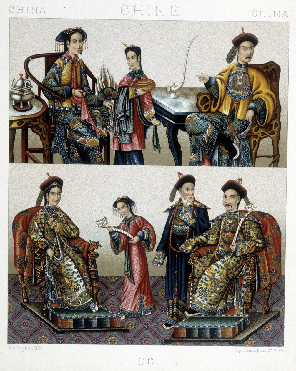 Aristocratie chinoise - dans « Le Costume Historique » par Racinet - Albert Charles August Racinet
