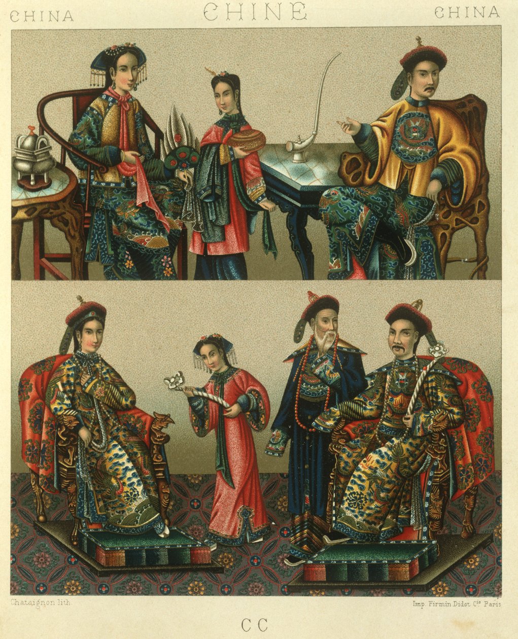 Illustration de la famille impériale de Chin; Chine - Albert Charles August Racinet