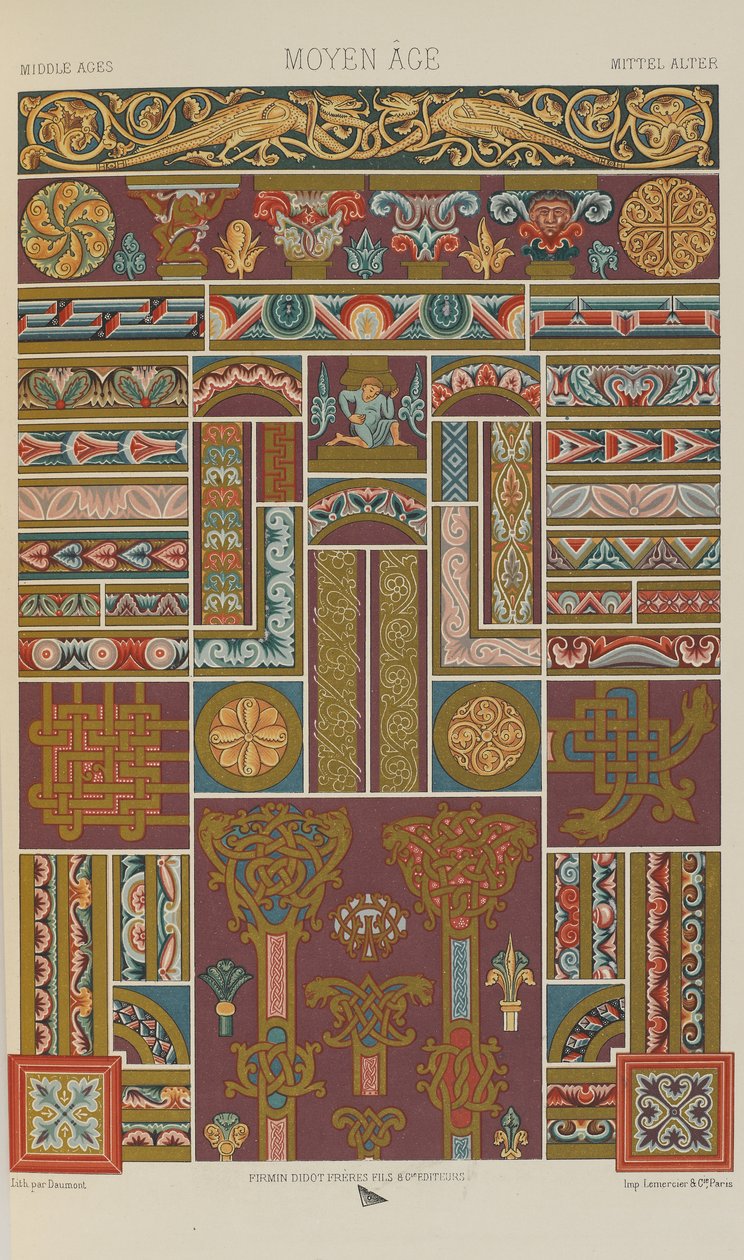 Moyen Âge, planche 40 de Ornement Polychromatique : Cent Planches en Or, Argent et Couleurs, 1873 - Albert Charles August Racinet