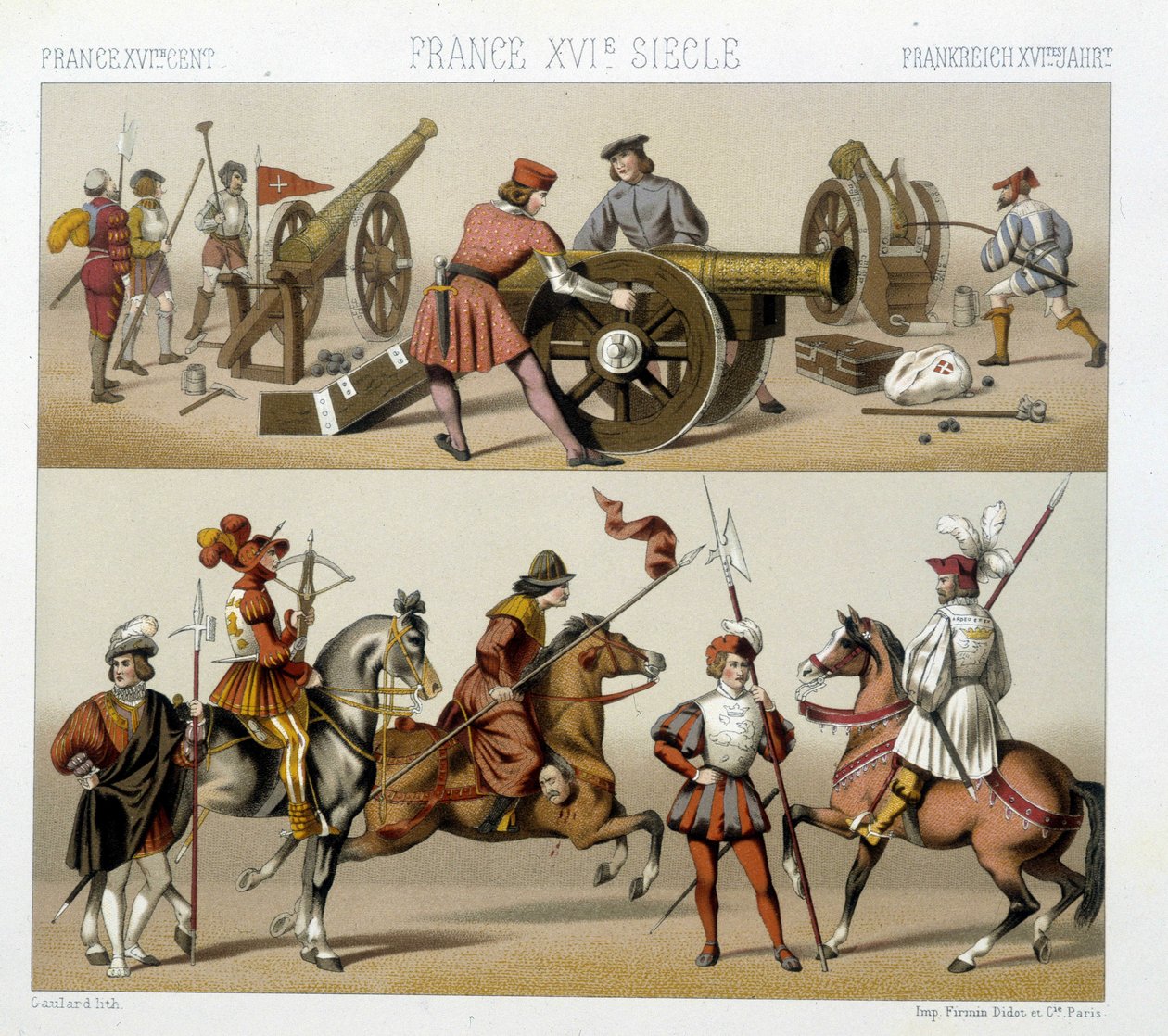 Guerriers du XVIe siècle - dans « Le costume historique » par Racinet - Albert Charles August Racinet