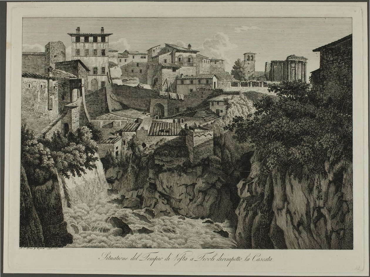 Scène du temple de Vesta à Tivoli face aux cascades - Albert Christoph Dies