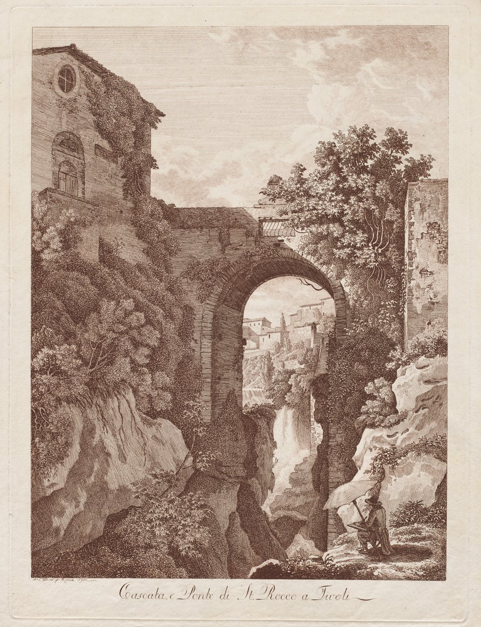 Cascade et Pont de Saint-Roch à Tivoli (Cascata e Ponte di St. Rocco a Tivoli) - Albert Christoph Dies