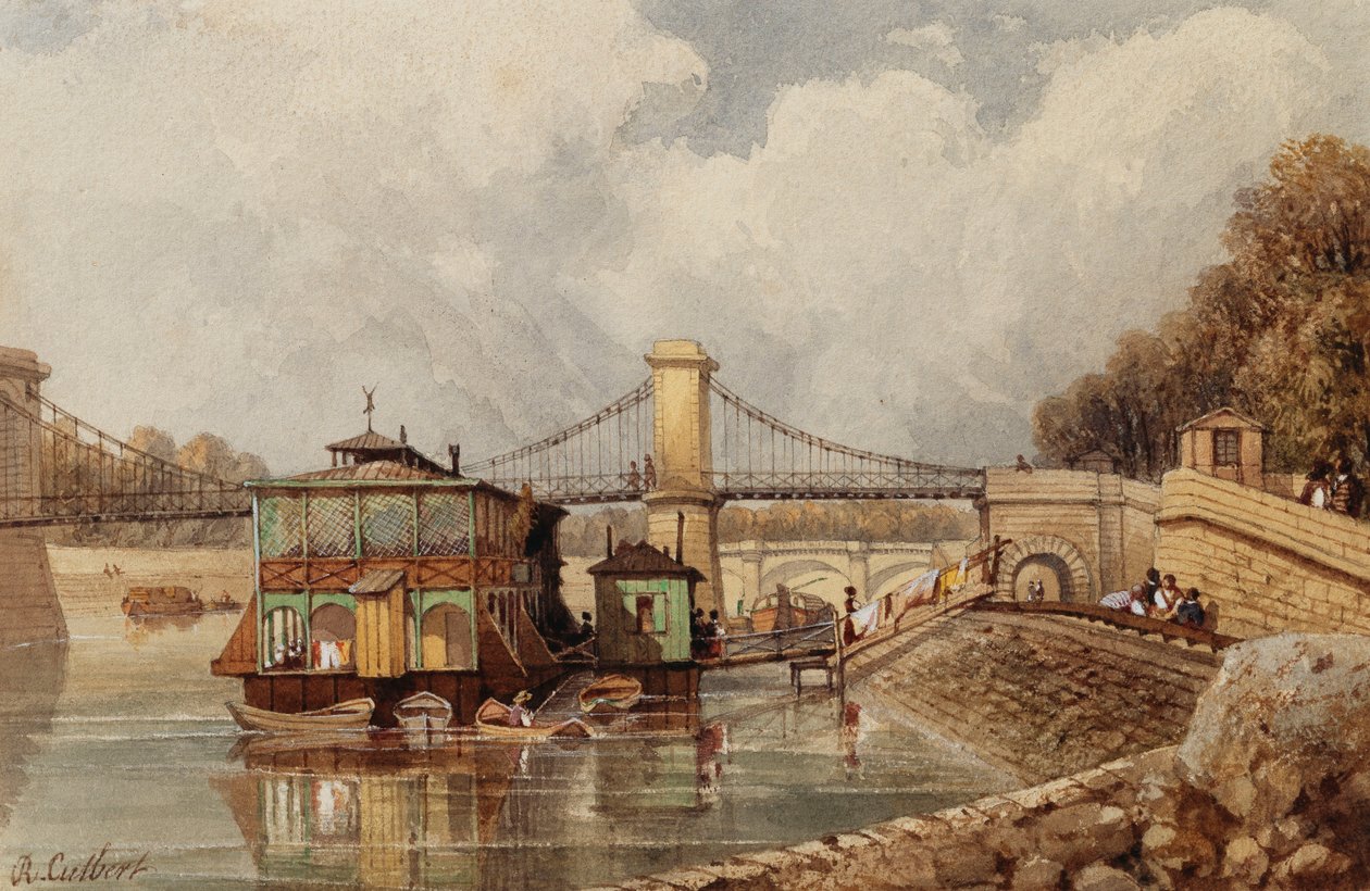 Un Bateau-Lavoir près du vieux Pont des Invalides - Albert Cutbert