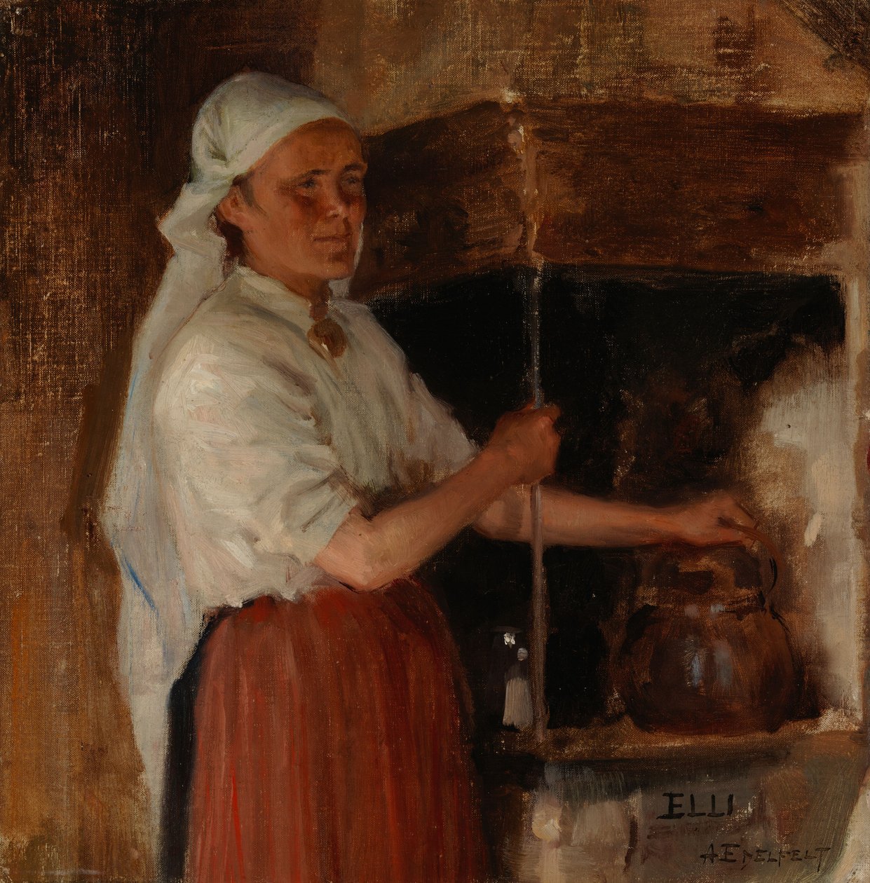 Elli Jäppinen devant le poêle, étude - Albert Edelfelt