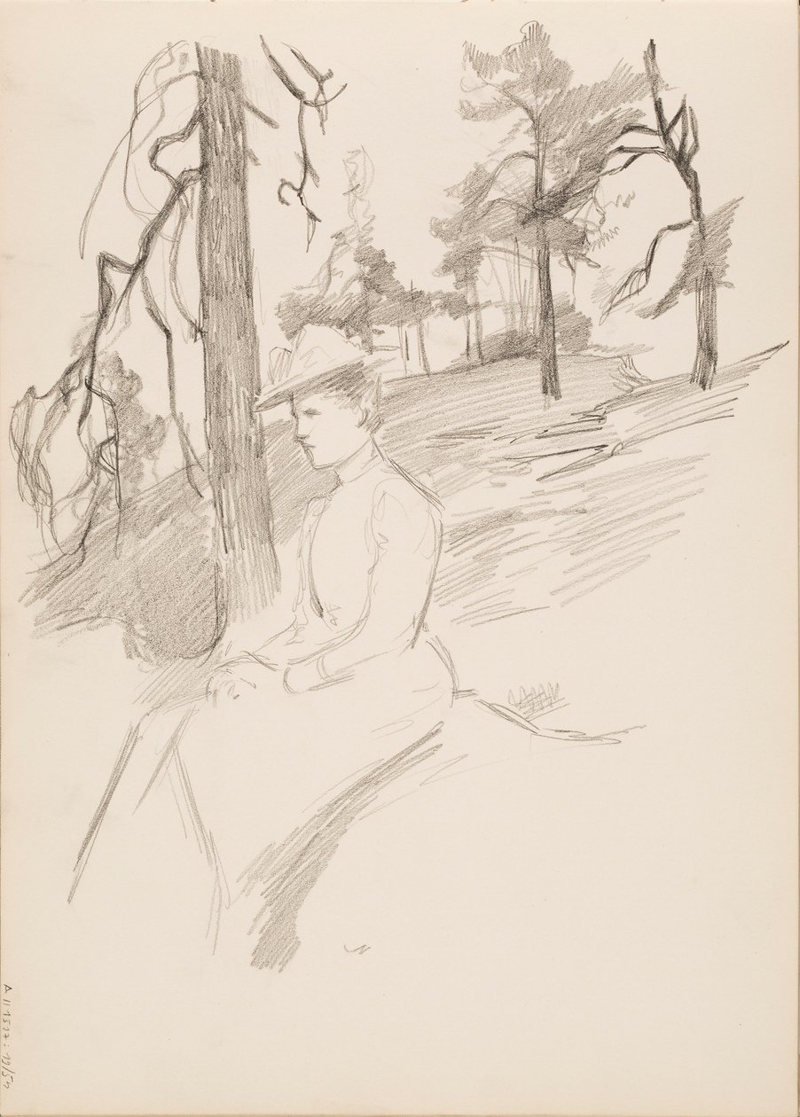 Esquisse de paysage, femme au premier plan - Albert Edelfelt