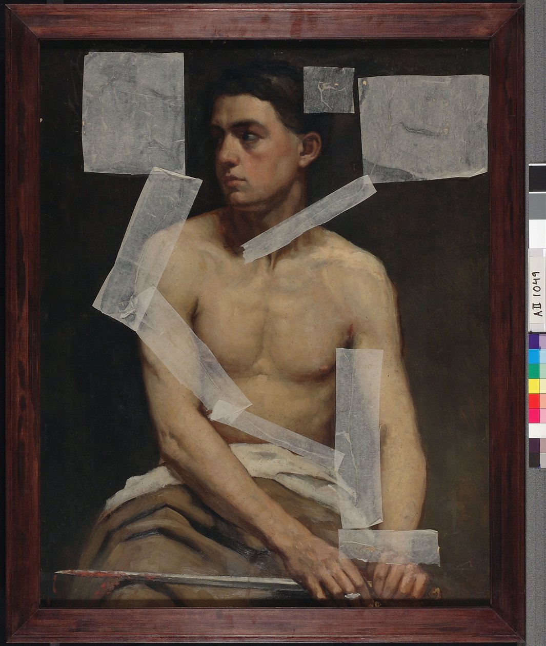Modèle masculin assis tenant une épée, étude académique - Albert Edelfelt