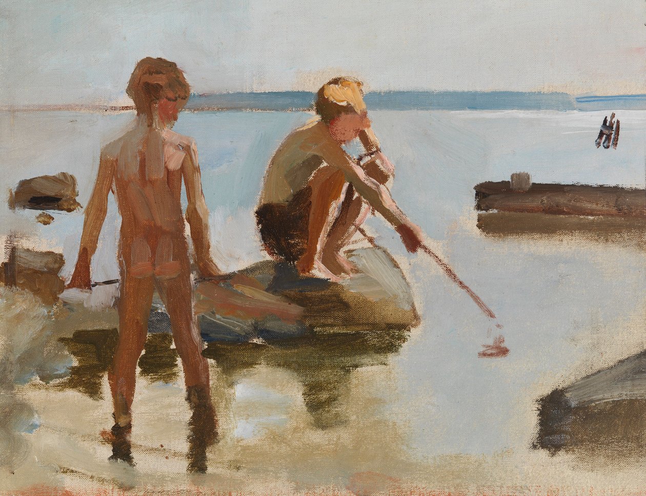Esquisse représentant des garçons jouant au bord de la mer - Albert Edelfelt