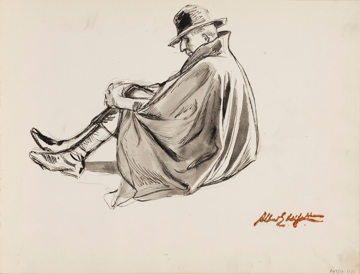 Homme assis avec une cape - Albert Edelfelt