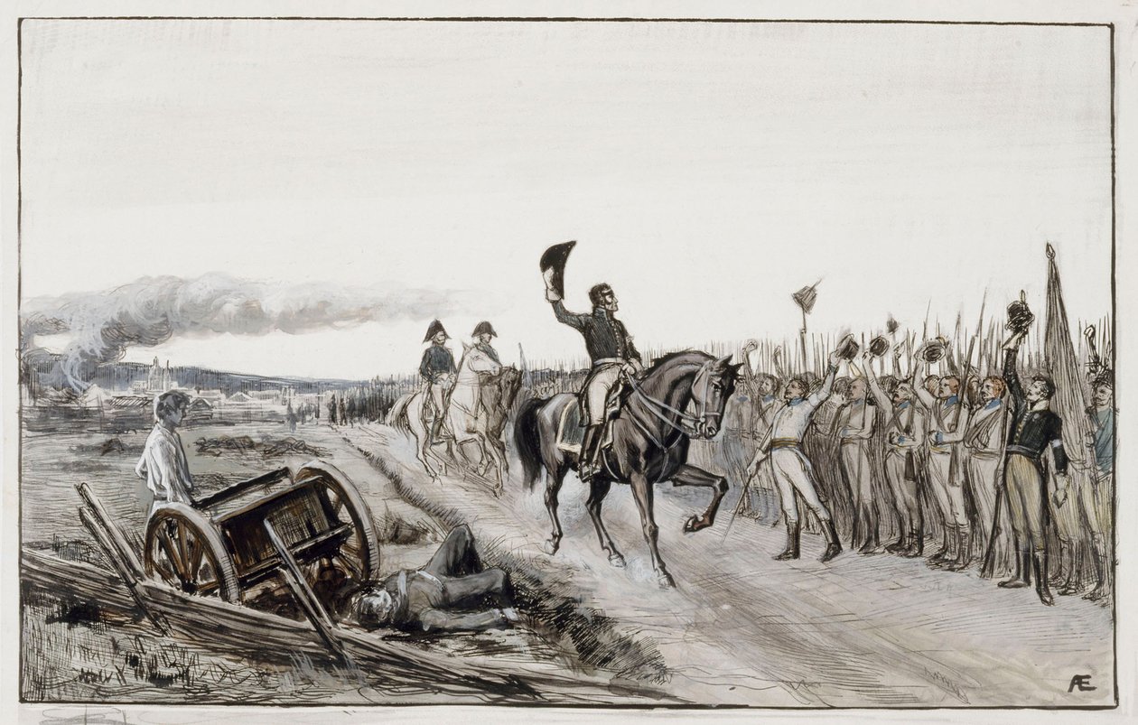 Von Döbeln saluant ses troupes, tiré du poème n° 15 « Stolt » (dessin original pour les « Contes de l