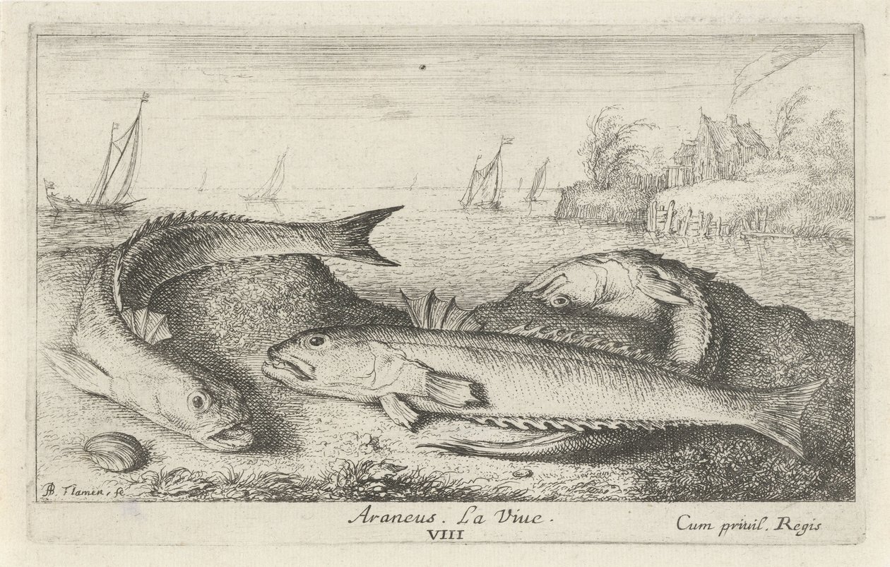 Trois poissons sur la plage - Albert Flamen