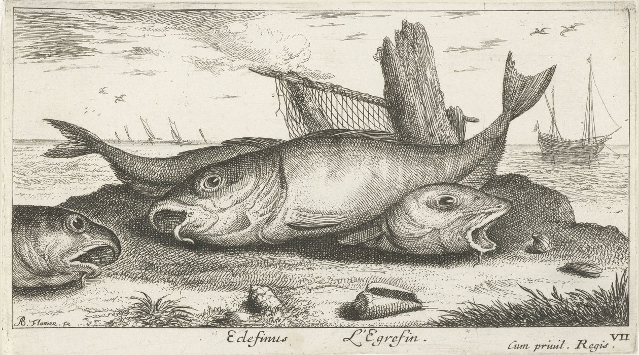 Trois églefins sur la plage - Albert Flamen