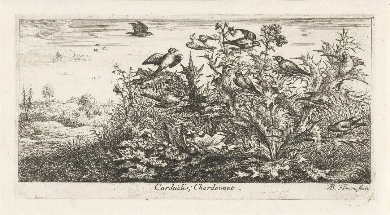 Paysage avec chardonnerets dans un chardon - Albert Flamen