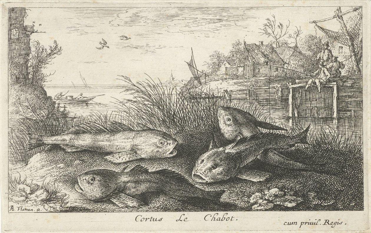 Quatre poissons sur une rive - Albert Flamen