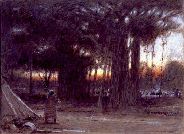 Les arbres banyans et le sentinelle - Albert Goodwin