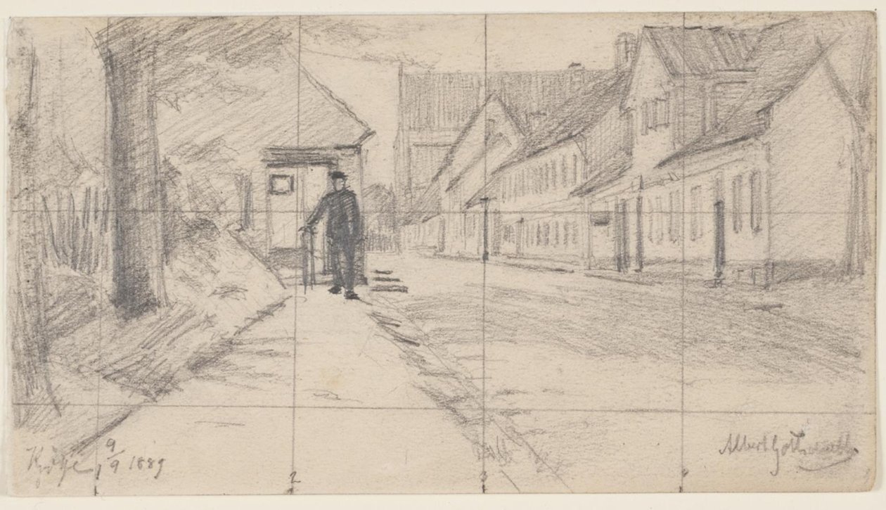 Rue à Køge avec un homme marchant - Albert Gottschalk