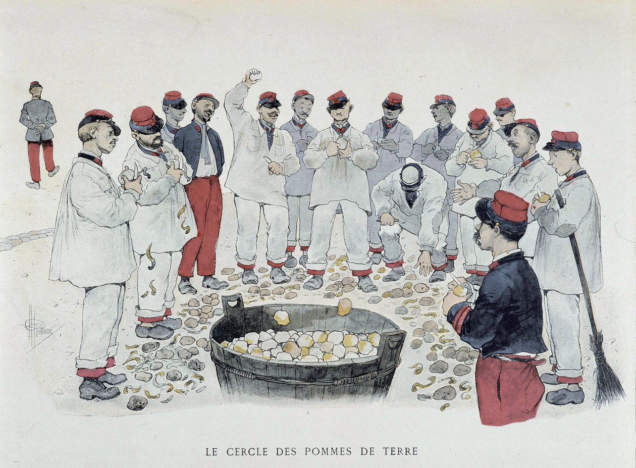 Le cercle des pommes de terre (chore de pluche) - dans "Mes campagnes", dessin par Guillaume, Paris, éd. Simonis Empis - Albert Guillaume