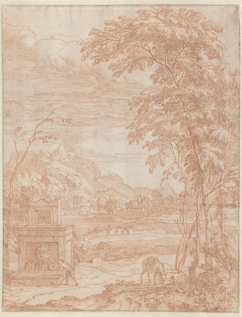 Paysage italianisant avec une fontaine - Albert Meyering