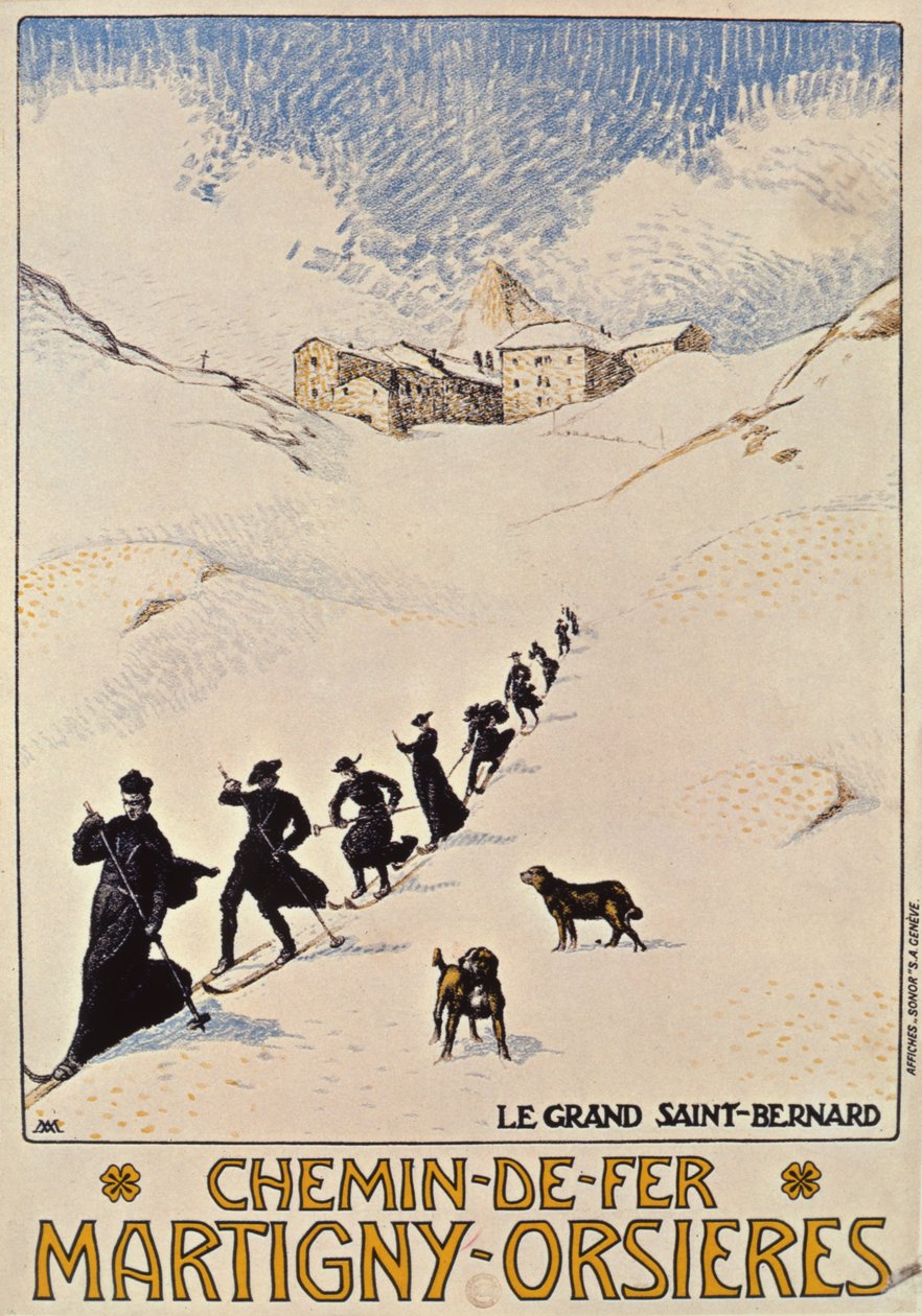Affiche publicitaire pour le chemin de fer français de Martigny à Orsières, 1913 - Albert Muret