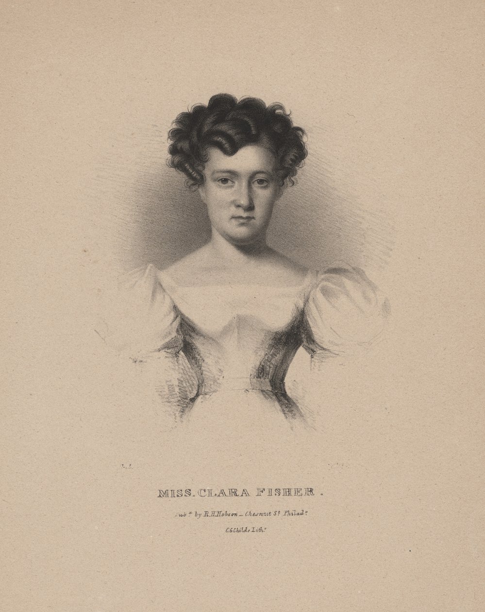 Mlle Clara Fisher, lithographie par C.G. Childs, 1830 - Albert Newsam