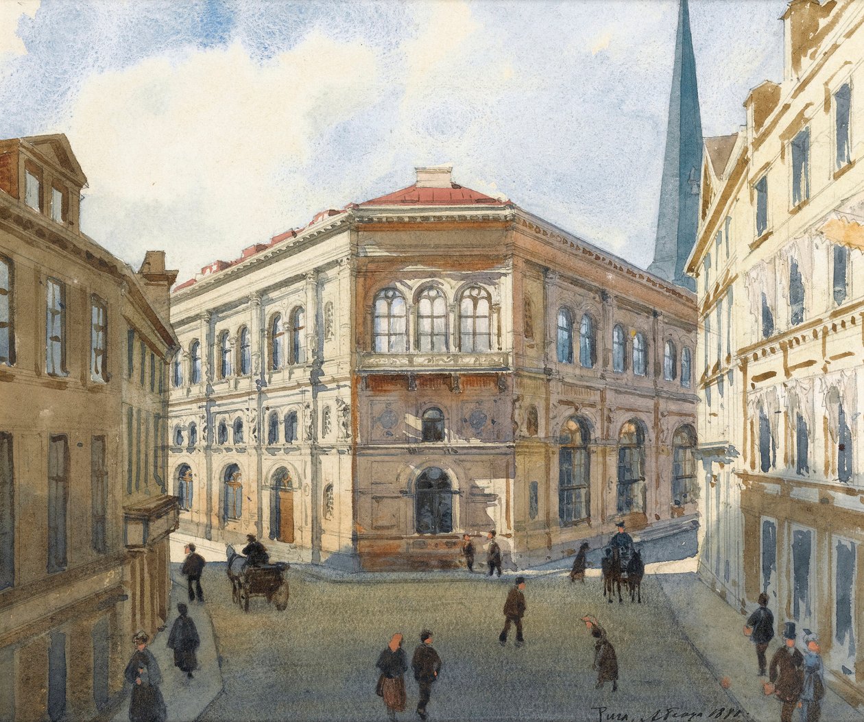 Portrait de la bourse de Riga en Lettonie. Aquarelle d