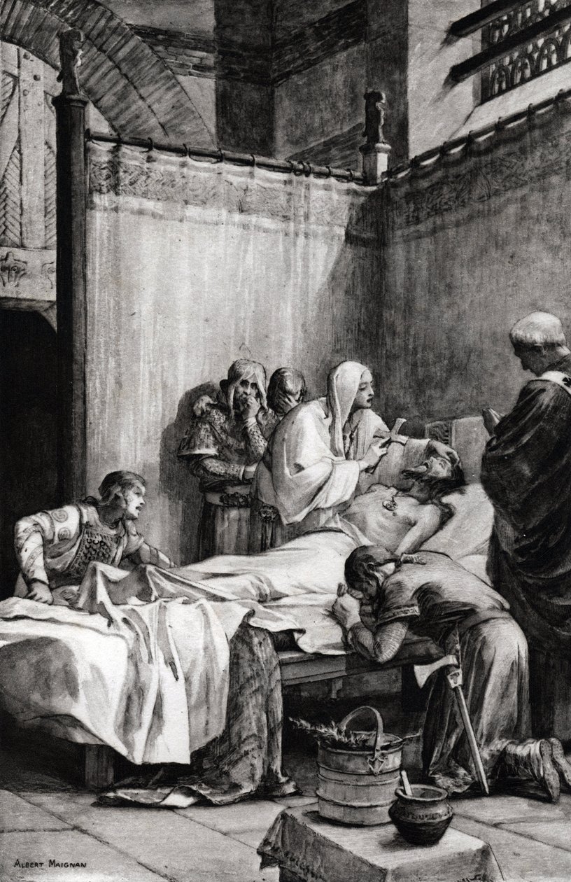 Mort de Clovis Ier des Francs à Paris le 27 novembre 511 - Mort de Clovis - dessin par Albert Maignan (1845-1908) - Albert Pierre Rene Maignan
