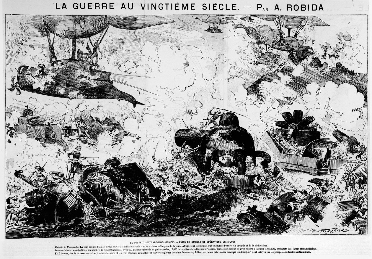 Anticipation: Bataille de Mazayamba: le conflit australo-mozambicain, guerre et opérations chimiques - dans "La Guerre au 20e siècle" par A. Robida - Albert Robida