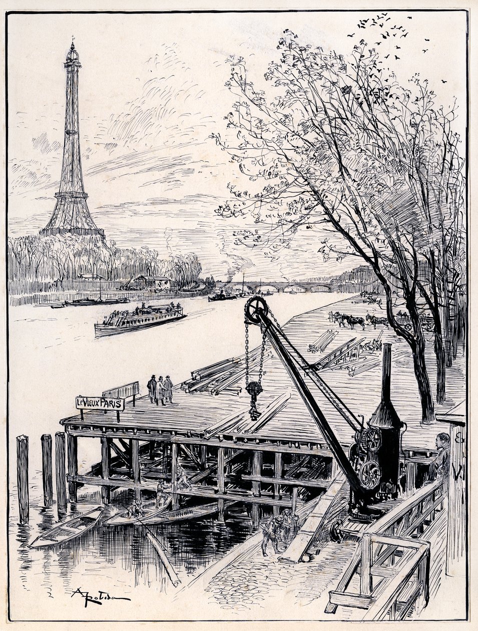 Début des travaux de reconstruction architecturale du vieux Paris médiéval, sur les rives de la Seine, pour l